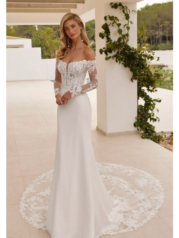Embroidered Long Sleeve Wedding Dress