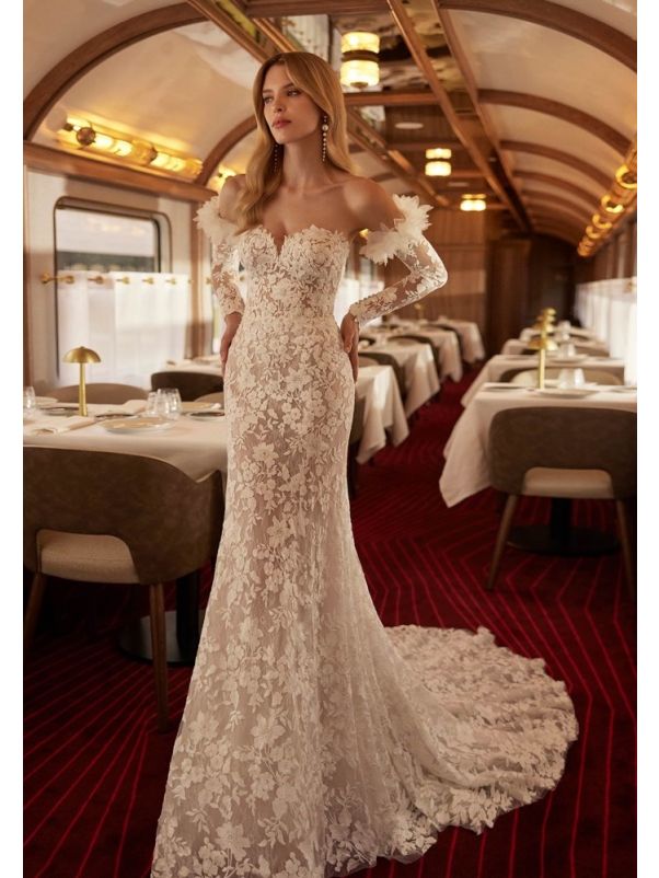 Embroidered Strapless Wedding Dress