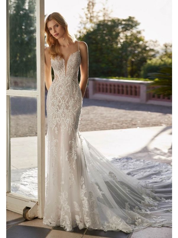 Embroidered Strappy Wedding Dress