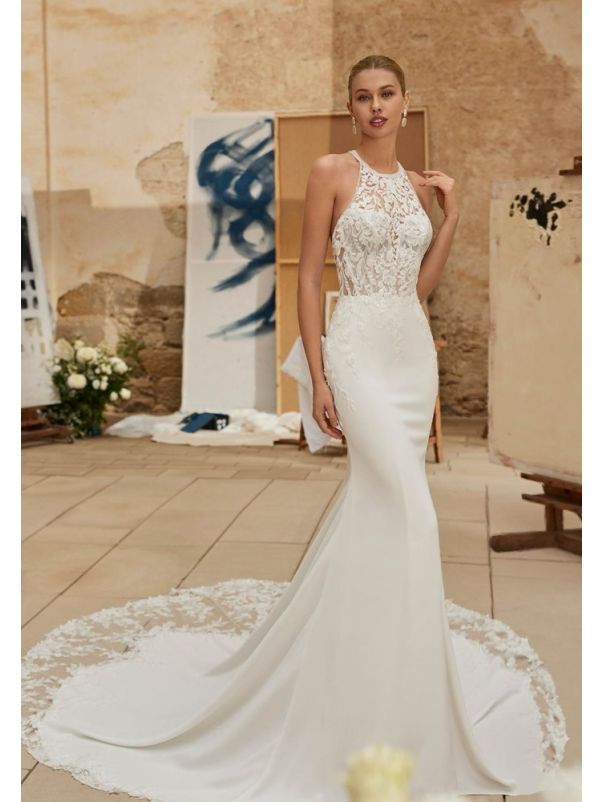 Embroidered Crepe Wedding Dress