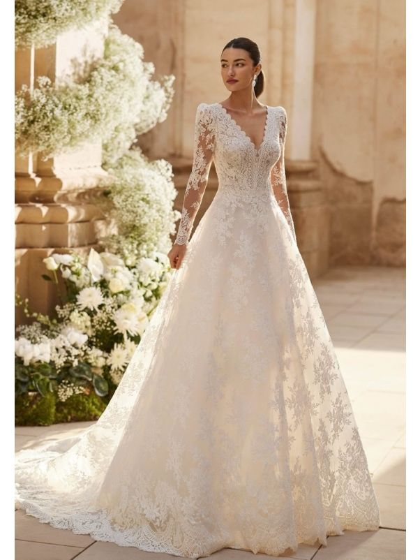Embroidered Long Sleeve Wedding Dress