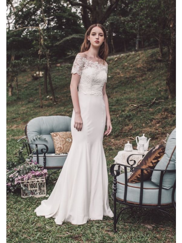Crepe Wedding Dress With Short Sleeves