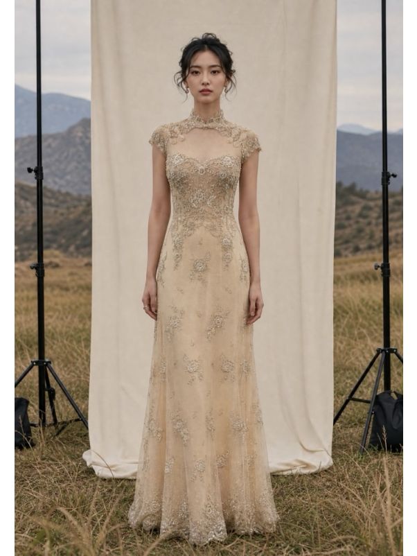 Embroidered Gold Cheongsam