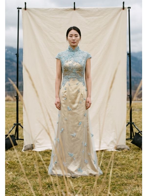 Beaded Blue/Gold Cheongsam