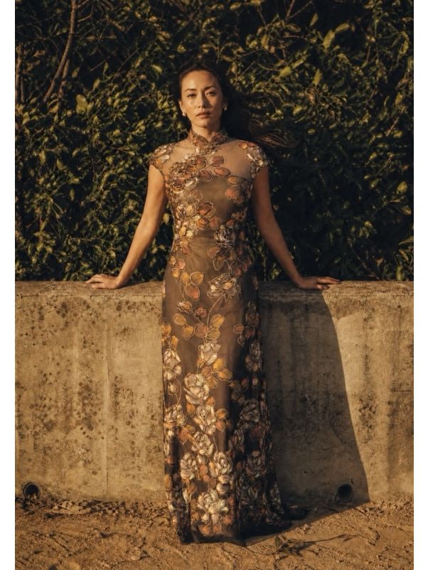 Embroidered Cap Sleeve Cheongsam