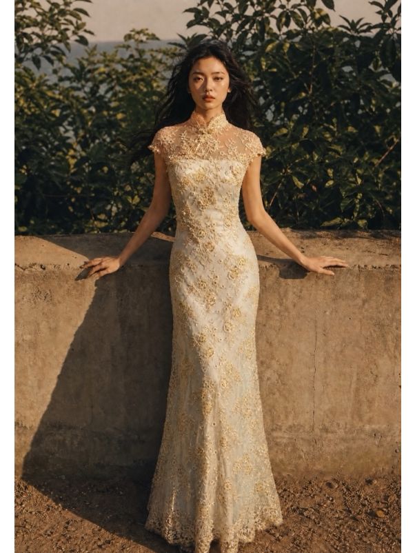 Embroidered Gold Cheongsam