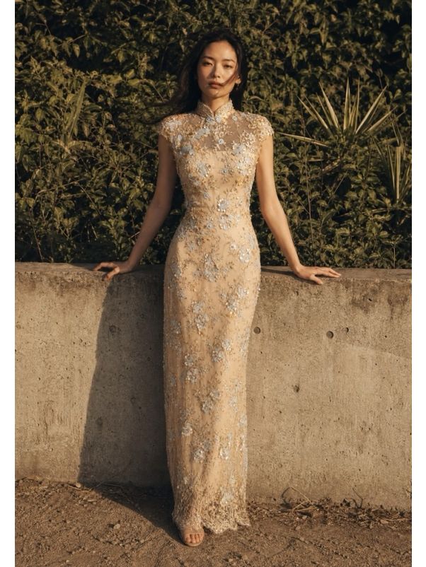 Embellished Champagne Cheongsam