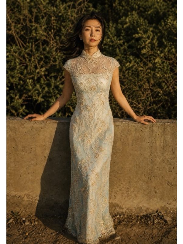 Beaded Blue Cheongsam