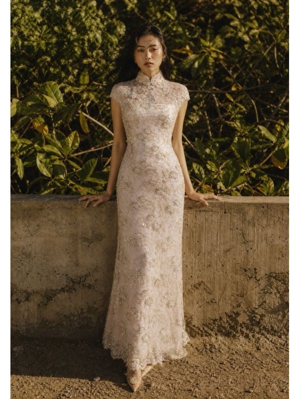 Beaded Lavender Cheongsam