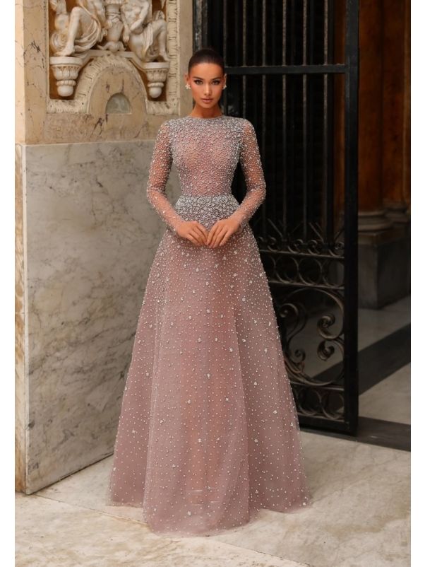 Embellished Long Sleeve Gown