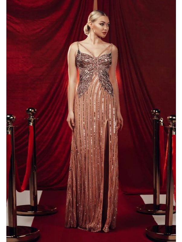Embellished Strappy Evening Gown