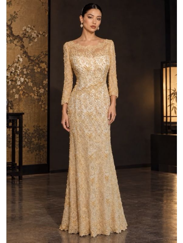 Embellished Long Sleeve Gown