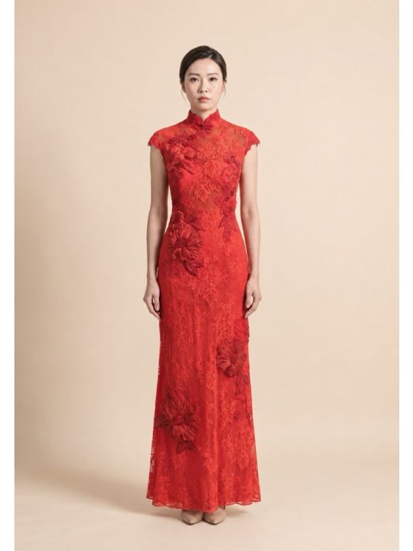Embroidered Red Cheongsam