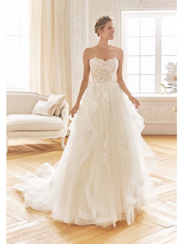 Beaded Ruffle Tulle Ball Gown