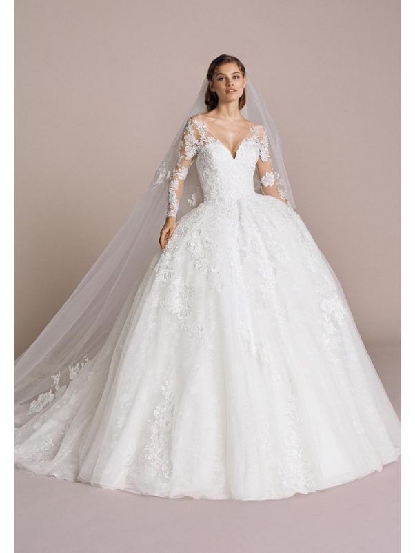 Embroidered Long Sleeves Ball Gown