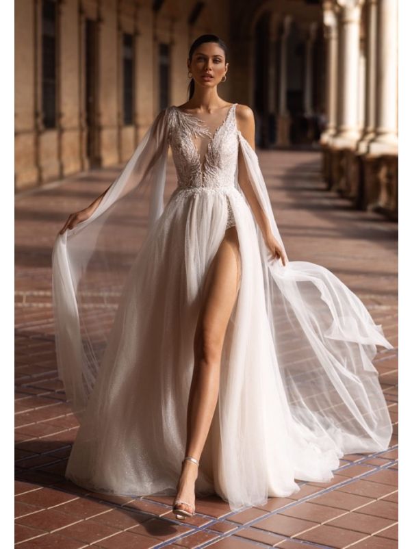 Embellished Backless Tulle Wedding Dress