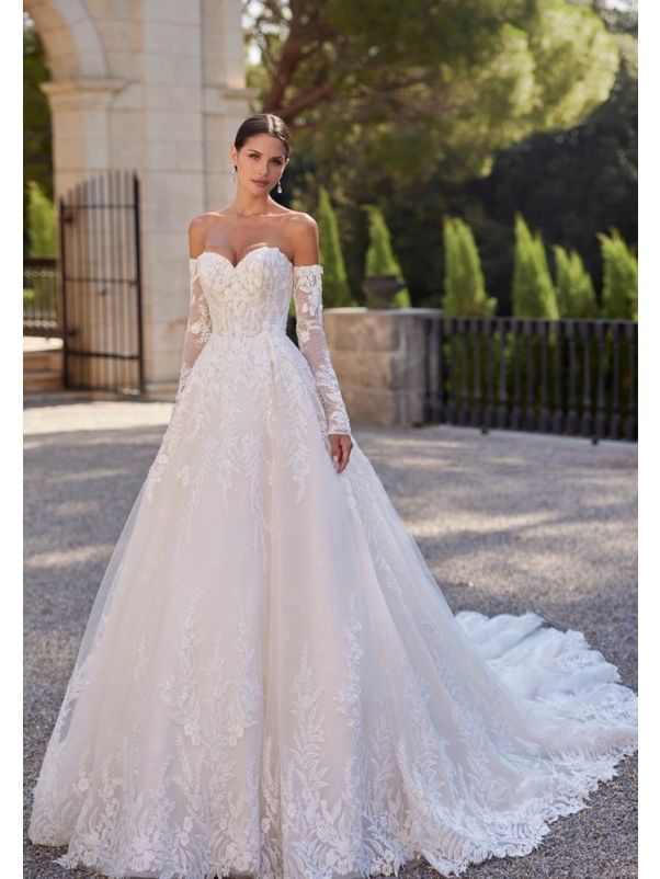 Embroidered Long Train Wedding Dress