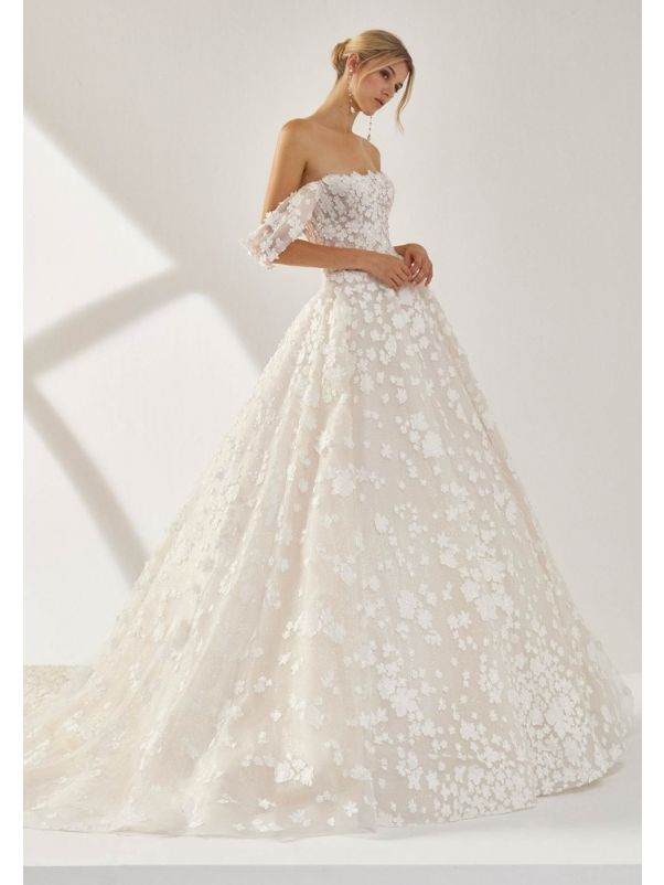 Strapless Floral Ball Gown