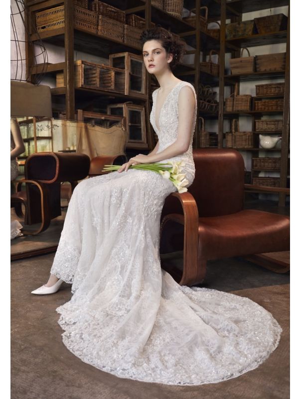 Heavily Beaded Lace Wedding Dress
