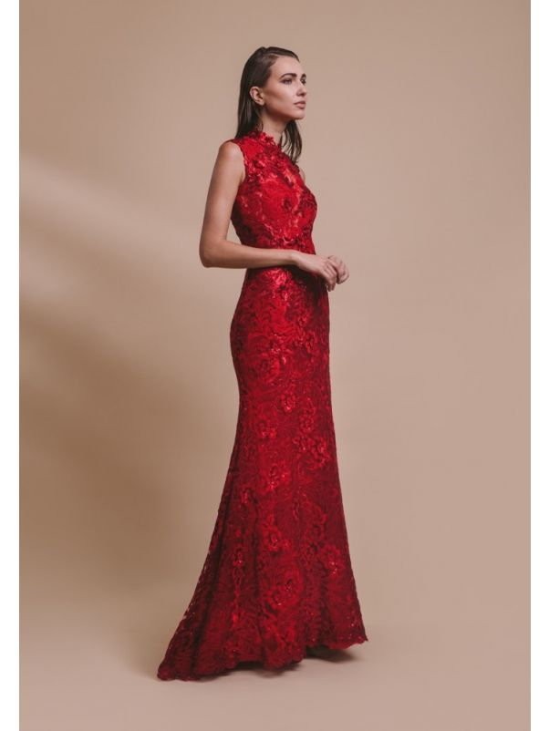 Sequined Red Cheongsam