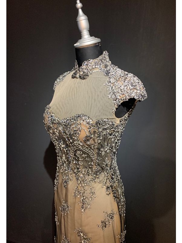 Embellished Silver Cheongsam