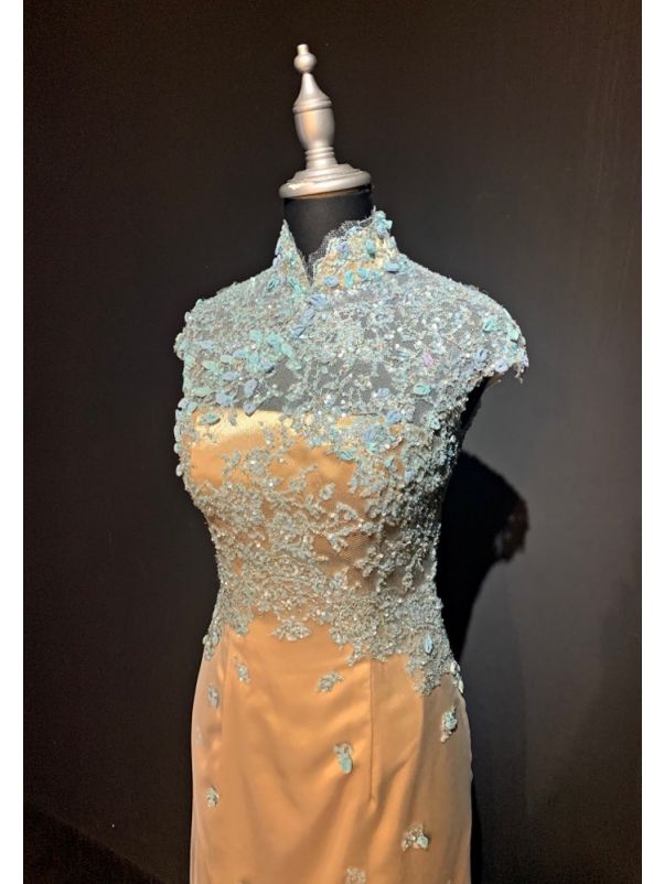 Beaded Blue/Gold Cheongsam