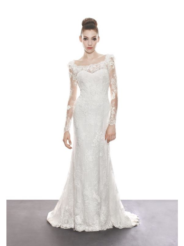 Beaded Lace Wedding Dress With Illusion Sleeves