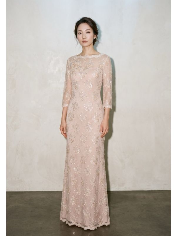 粉红色蕾丝主婚人礼服