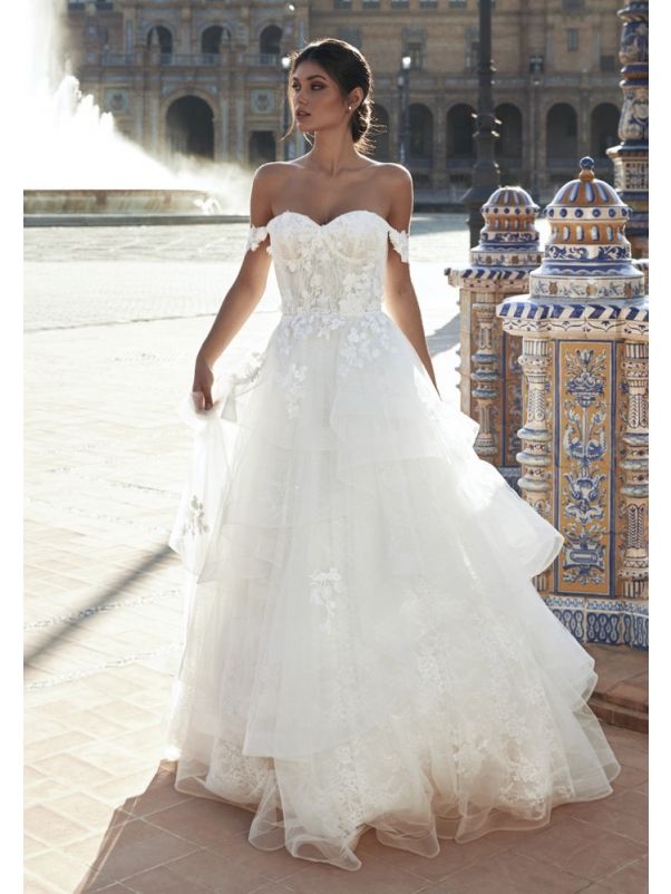 Floral Lace Ruffle Wedding Dress