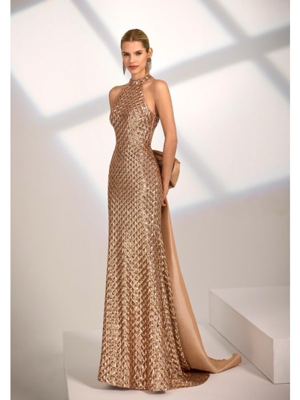 Bow-Detail Sequinned Gown