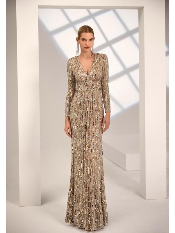 Sequinned Long Sleeve Gown