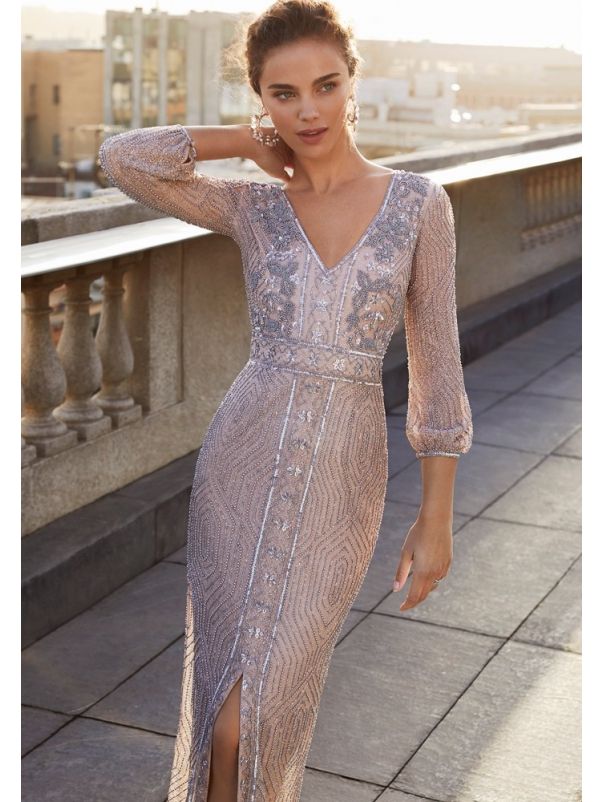 Beaded Front Slit Gown