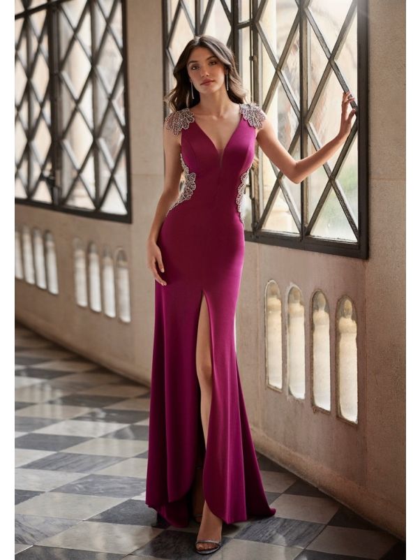 Beaded High Slit Gown