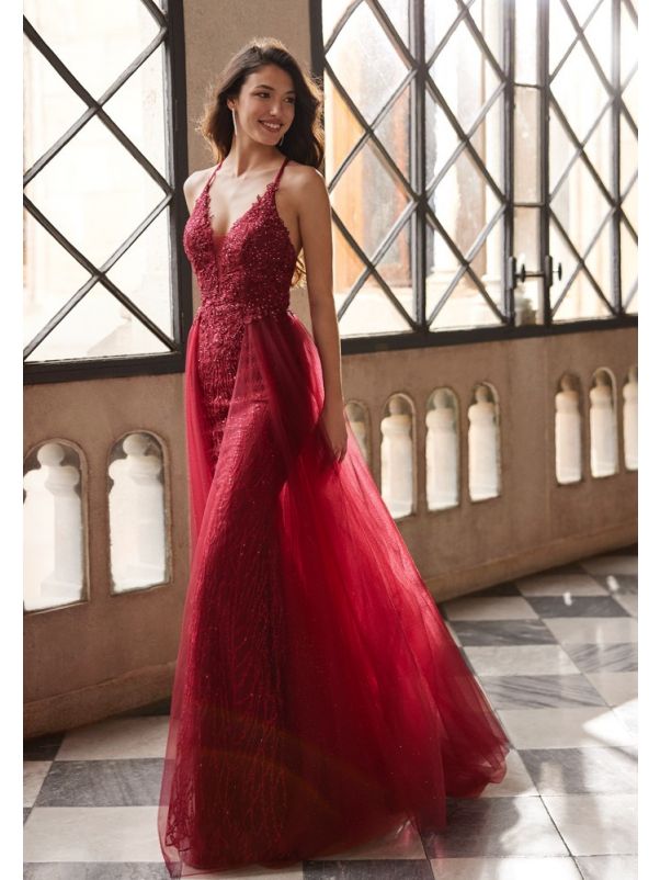 Spaghetti Strap Lace Evening Gown