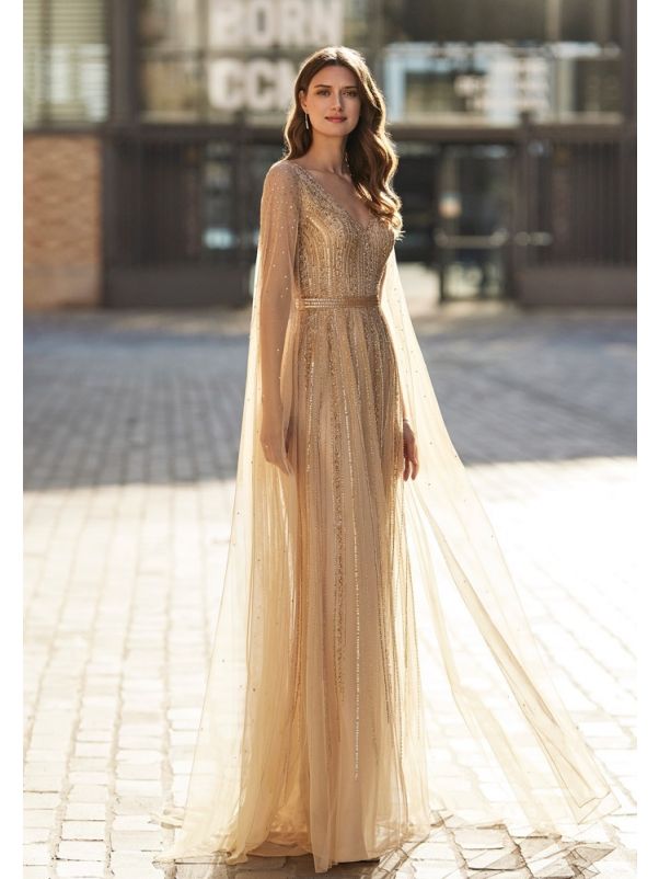 Embellished Cape Sleeve Gown