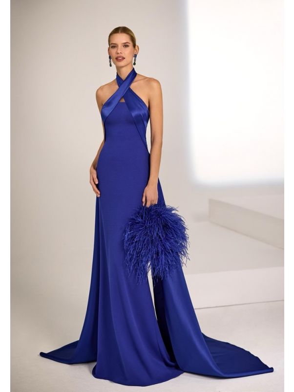 Cross-Neckline Crepe Gown