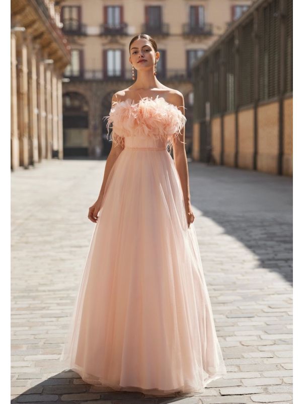 Ruffle Tulle Evening Dress