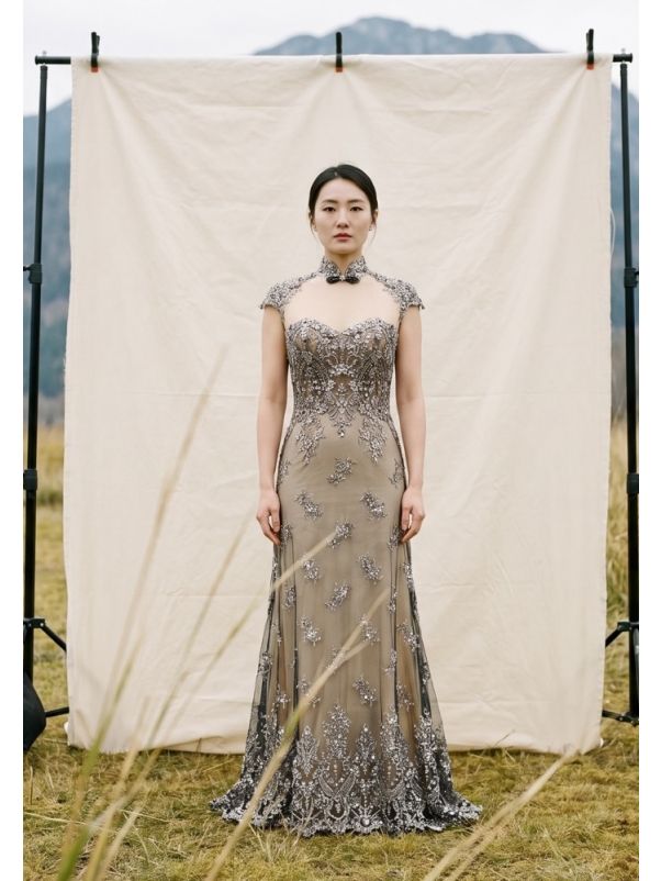Embellished Silver Cheongsam