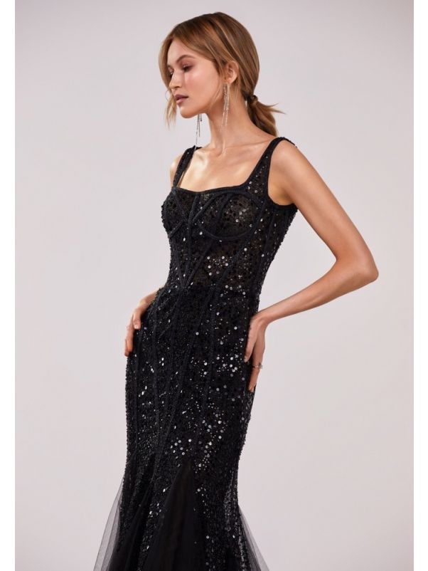 Beaded Backless Evening Gown