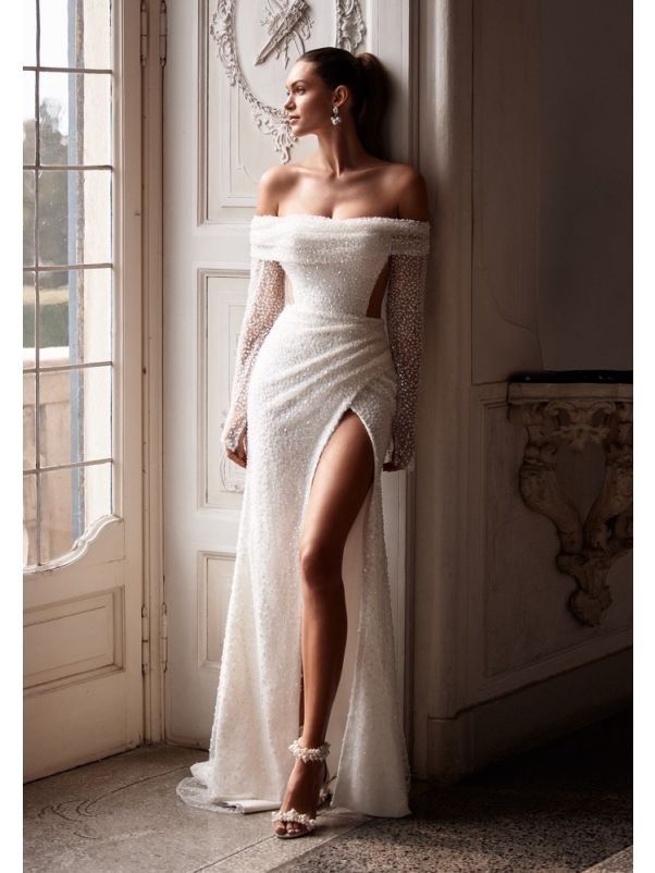 Sequinned Long Sleeve Wedding Dress