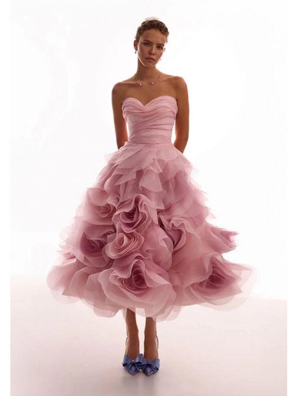 Flowered Organza Midi Dress