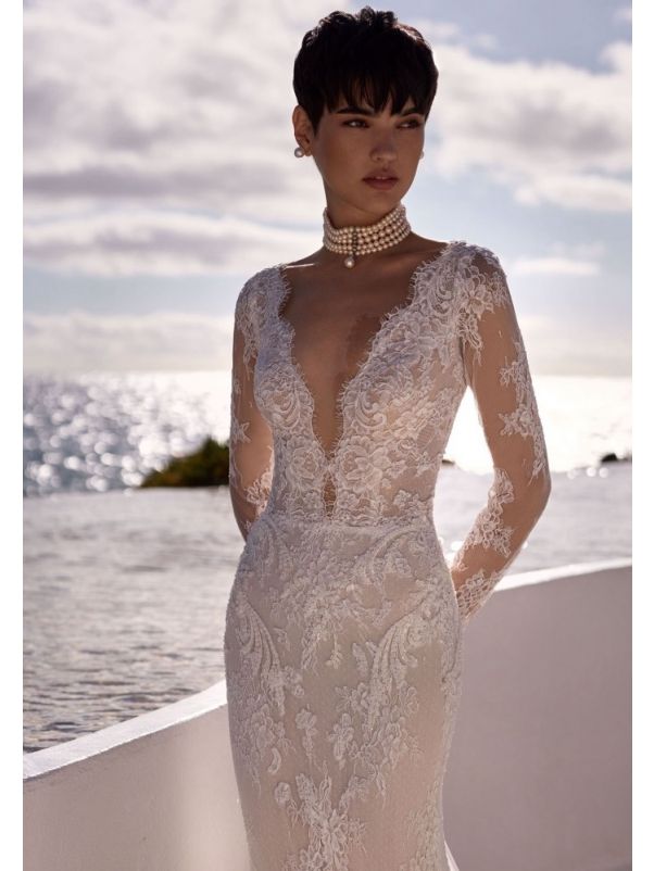 Embroidered Illusion Sleeve Wedding Dress