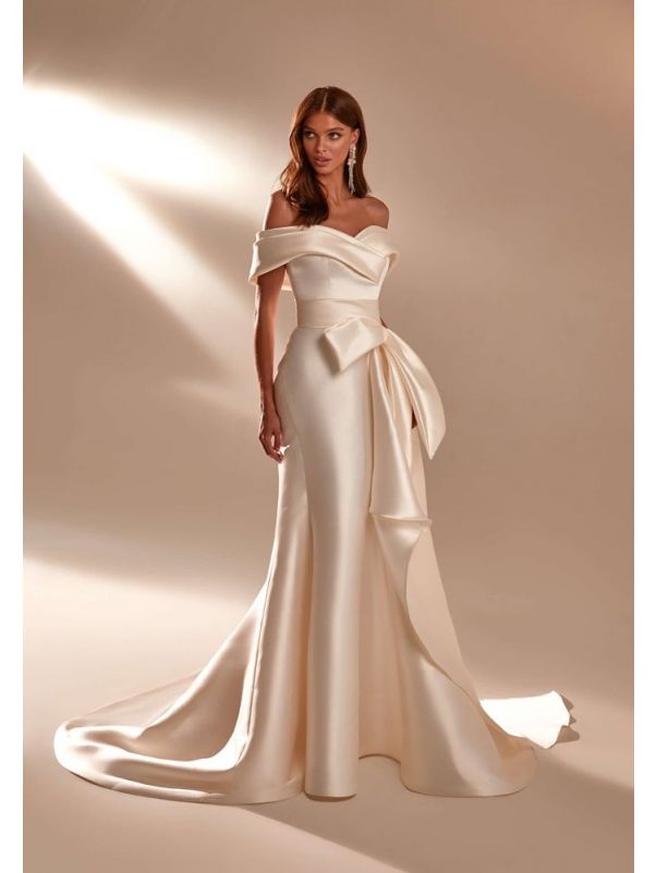 Off-Shoulder Satin Wedding Dress