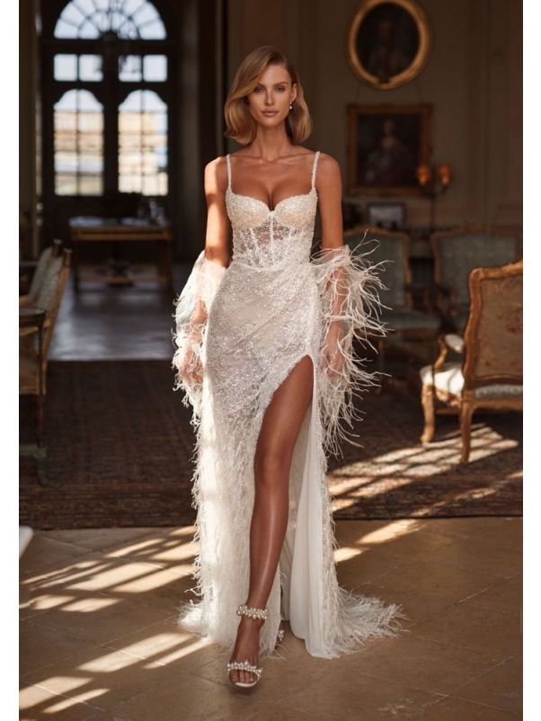Sequinned Draped Wedding Dress