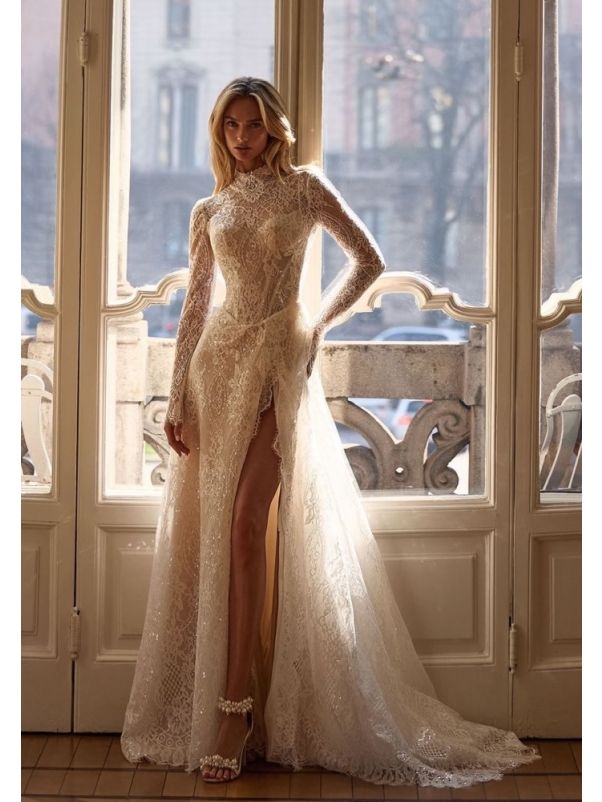 Embroidered Long Sleeve Wedding Dress