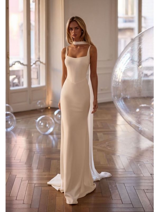 Illusion Back Crepe Wedding Dress