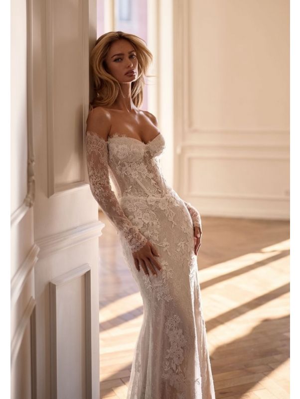 Embroidered Strapless Wedding Dress