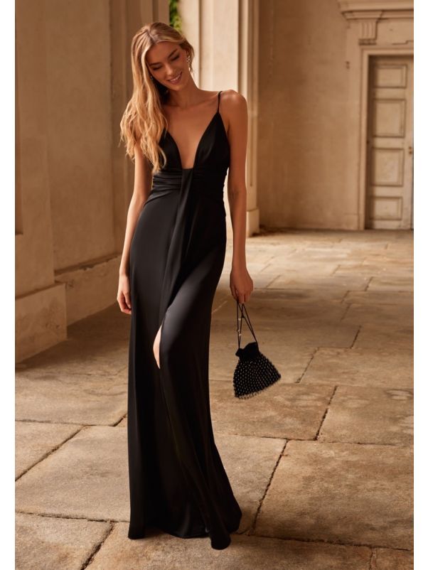Draped Satin Evening Gown