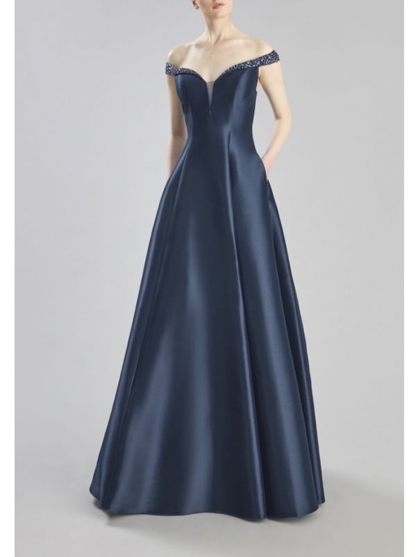 Beaded Satin Evening Gown
