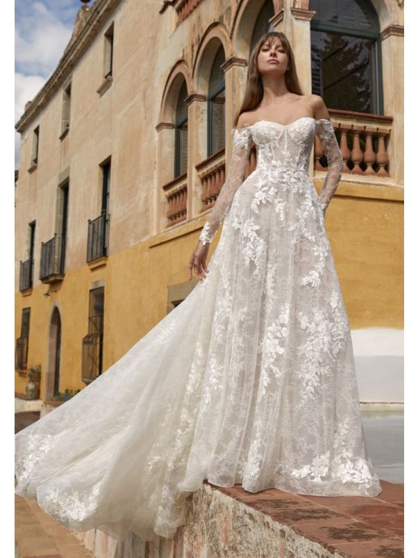 Embroidered Long Sleeve Wedding Dress